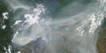 Indirect impact: A 3000 km plume of smoke from forest fires in western Russia in 2010 reduced visibility in Moscow to 20 metres