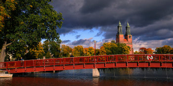 Swedish river, bridge and church 