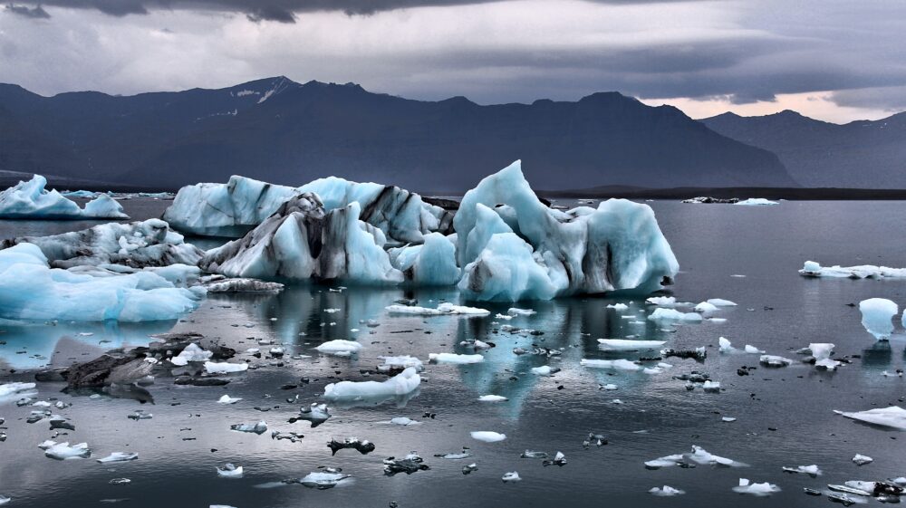 Blue ice on a lake