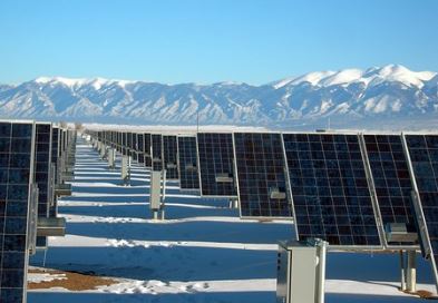 Solarpanels in winter lanscape