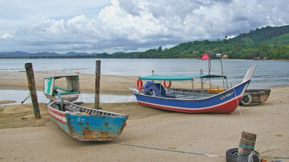 Malaysian fishing boats on shore