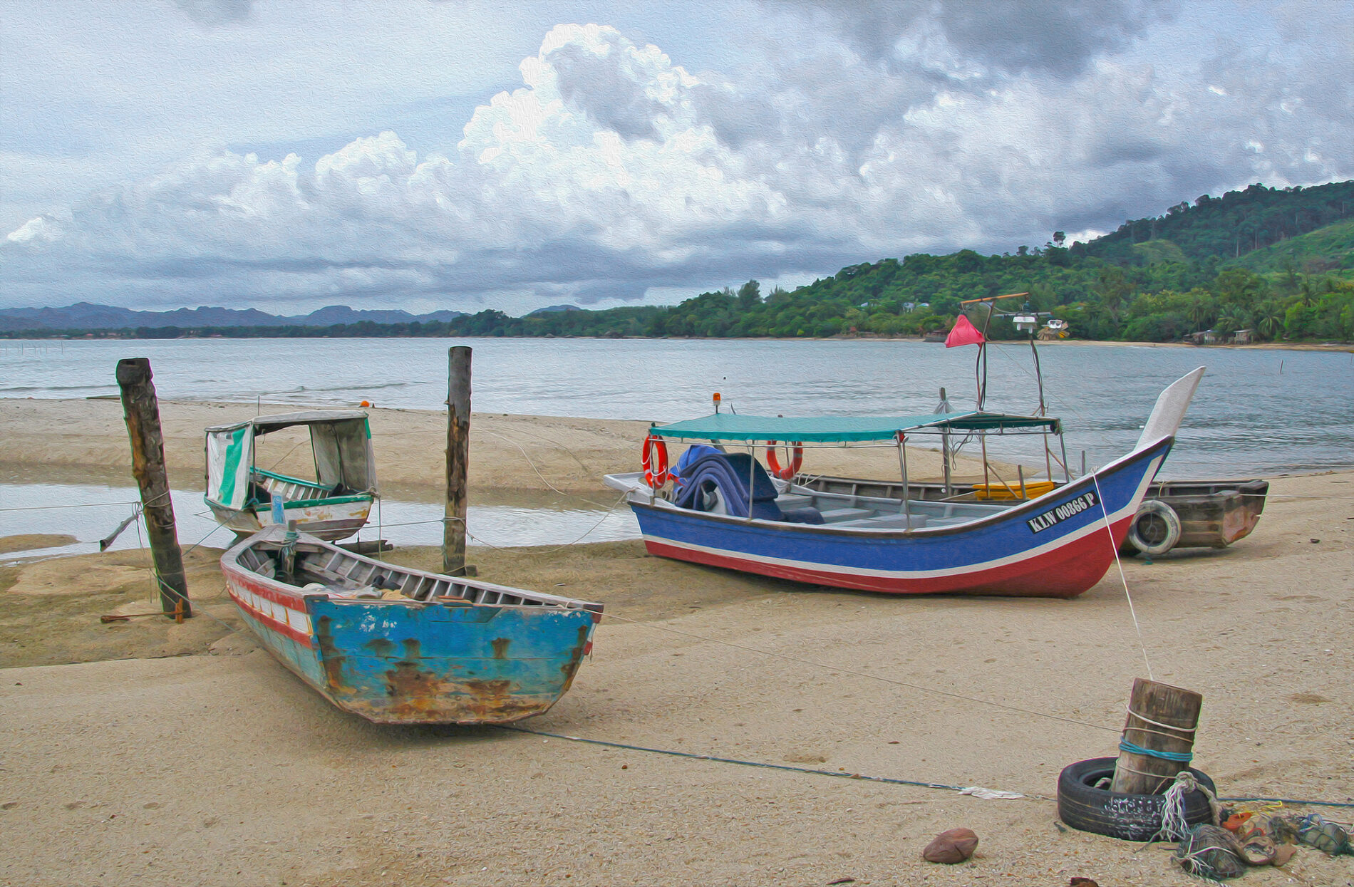 Malaysian fishing boats on shore