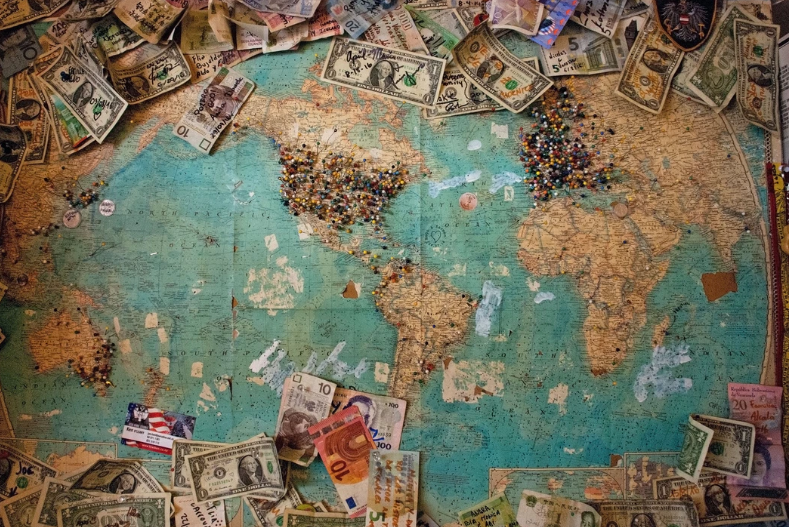 Money on the world map