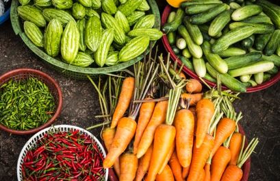 Table with newly picked vegetables