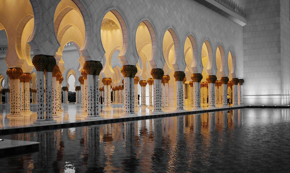 Water in front of a mosque