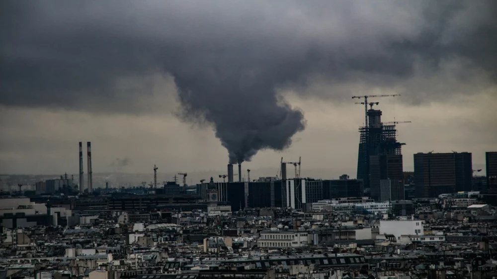 smoke stacks over city
