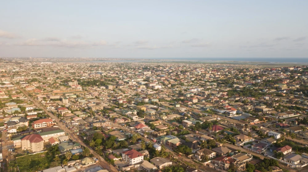 aerial shot of town