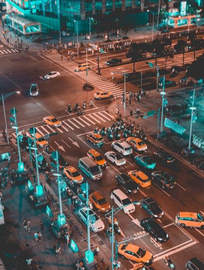 Top view over a busy street