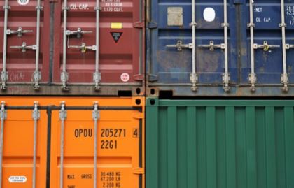 Colorful containers stacked on top of eachother
