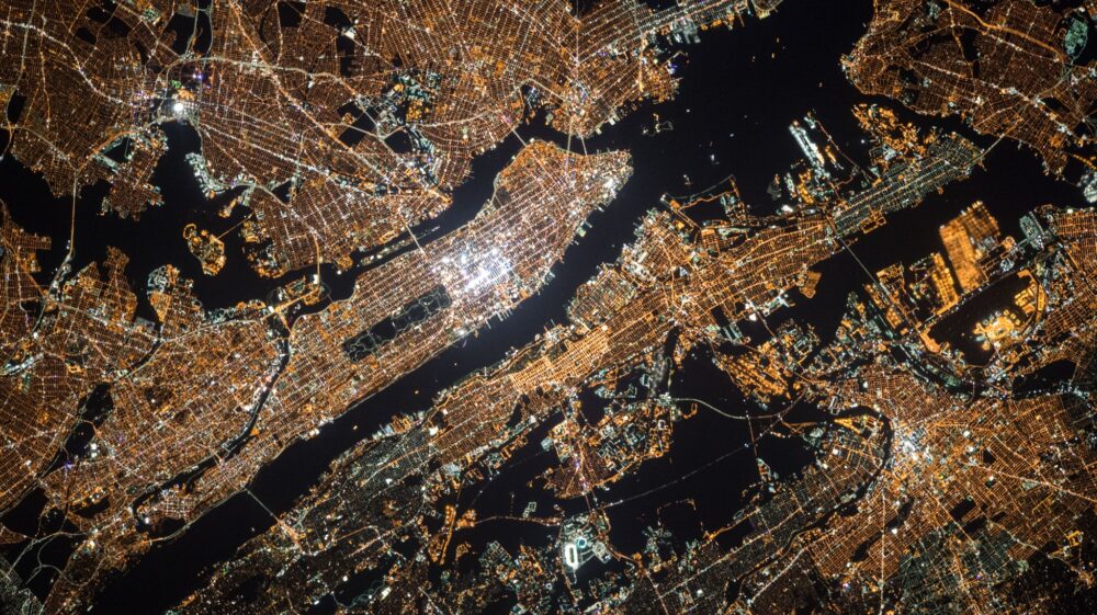 City from above at night