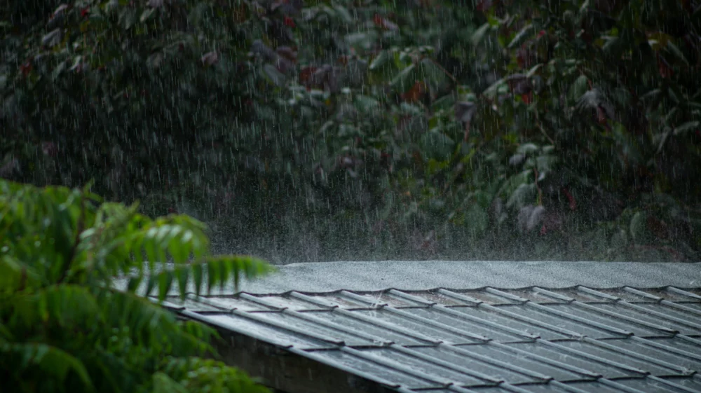 rain falling on rooftop