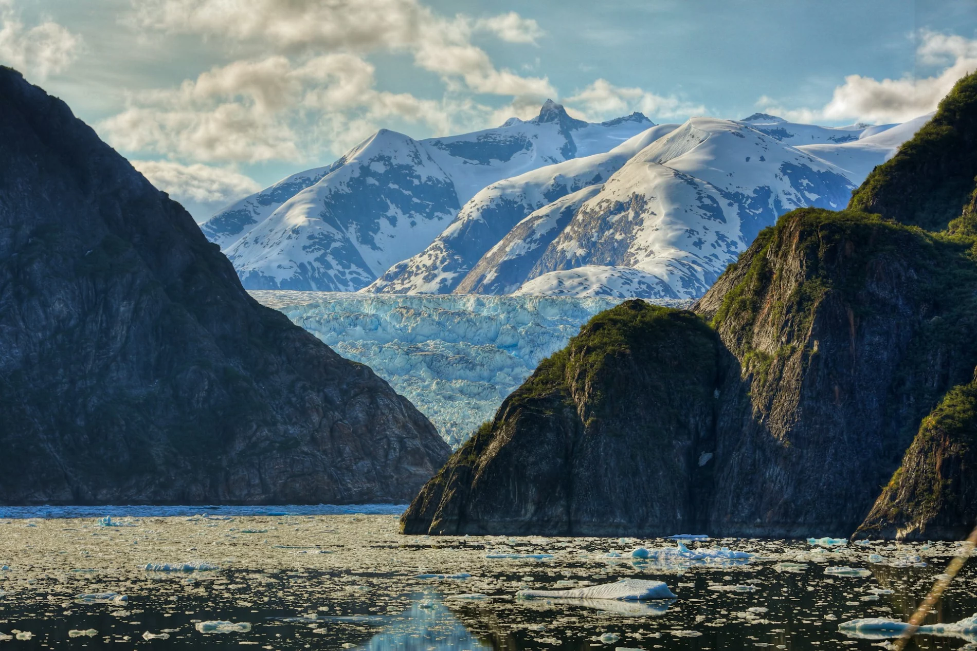 mountains, glacier, water