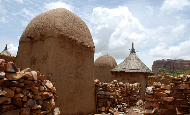 Grain silos in a village