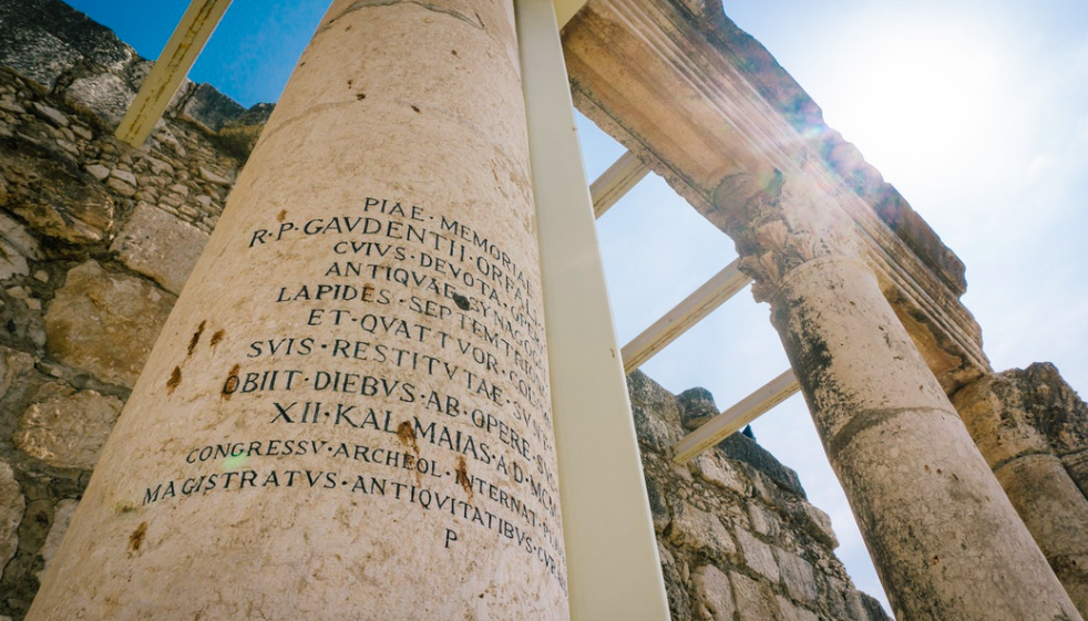 Ancient column in Capernaum, Israel