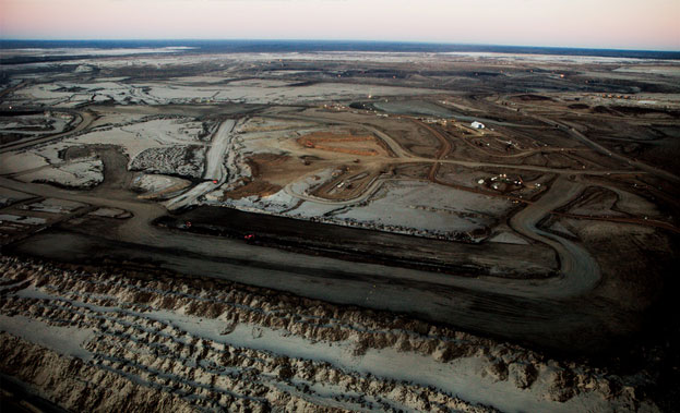 Aerial view of oil sands