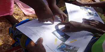 People pointing at graphs and images