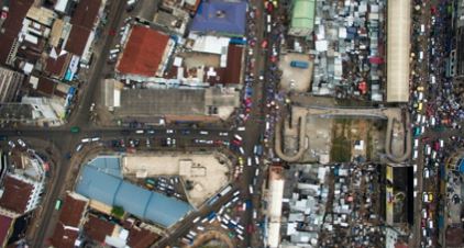 View over a town in Africa from above