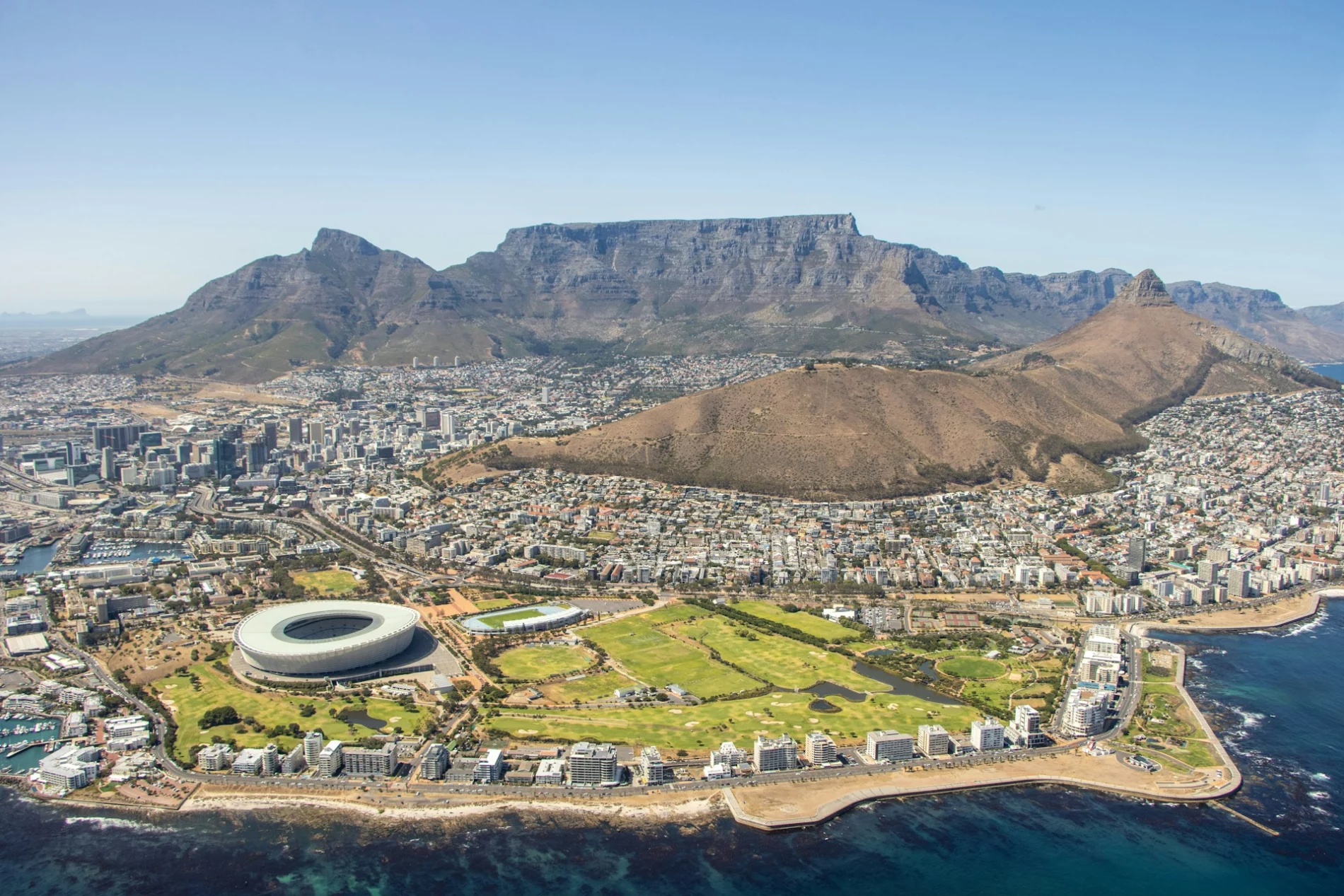 aerial view of city and mountain