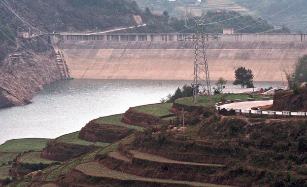 Terraced fields on a dam