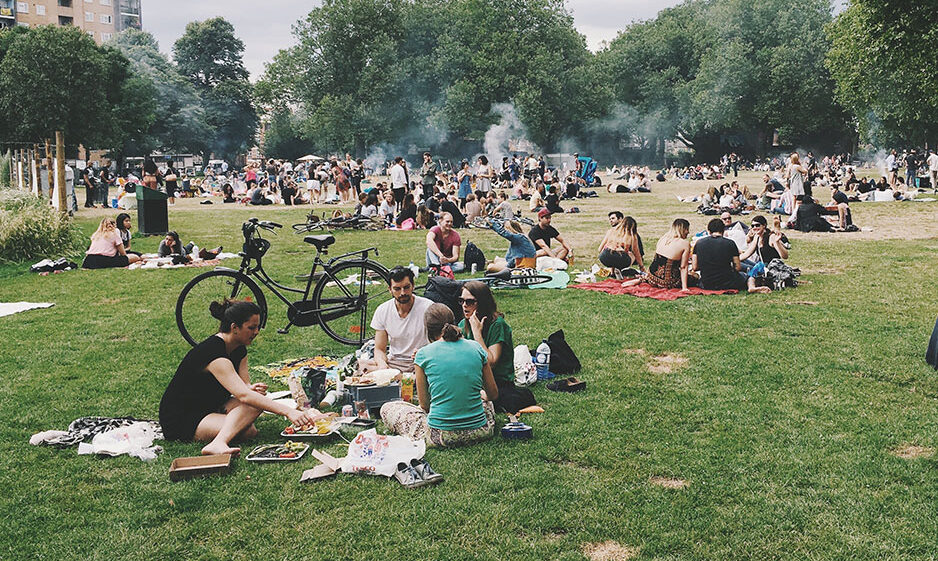 People hanging out in a park