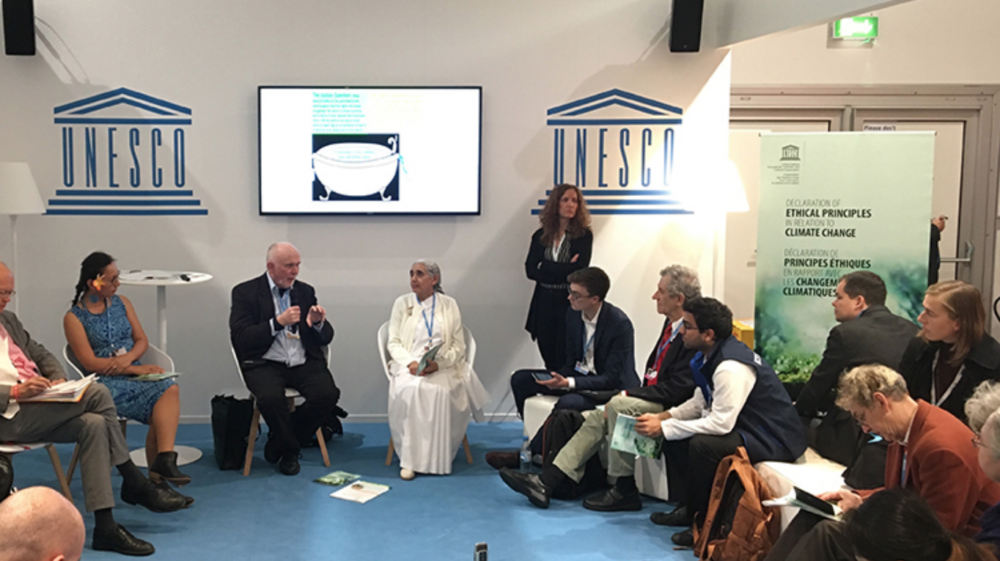 People sitting in a meeting at the Launch of the Ethical Declaration at COP23