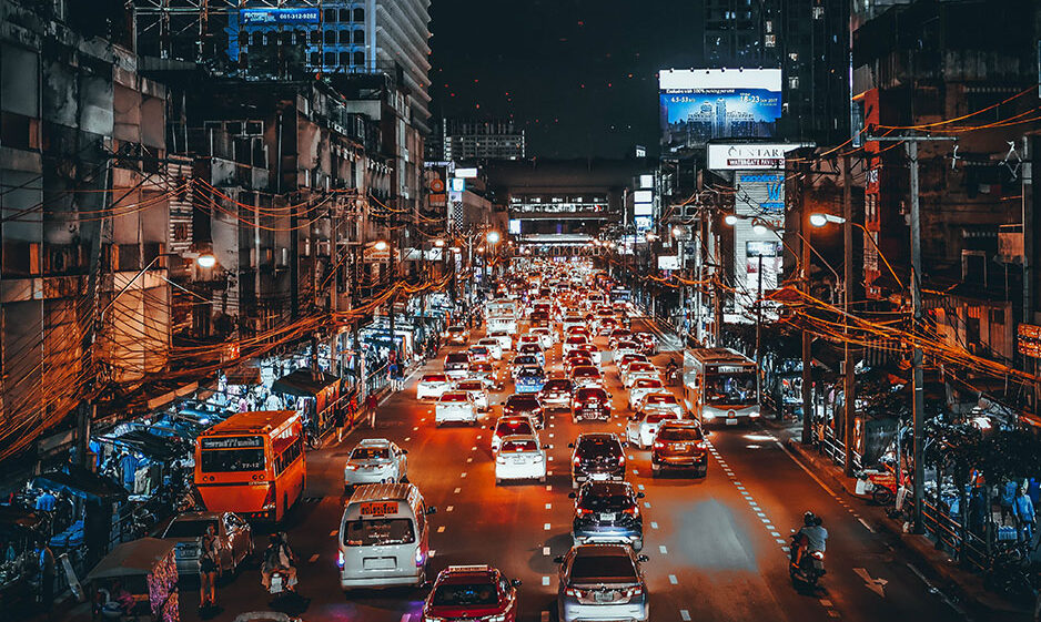 Night traffic in a street in Bangkok