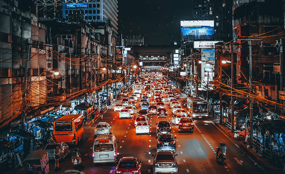 Night traffic in a street in Bangkok