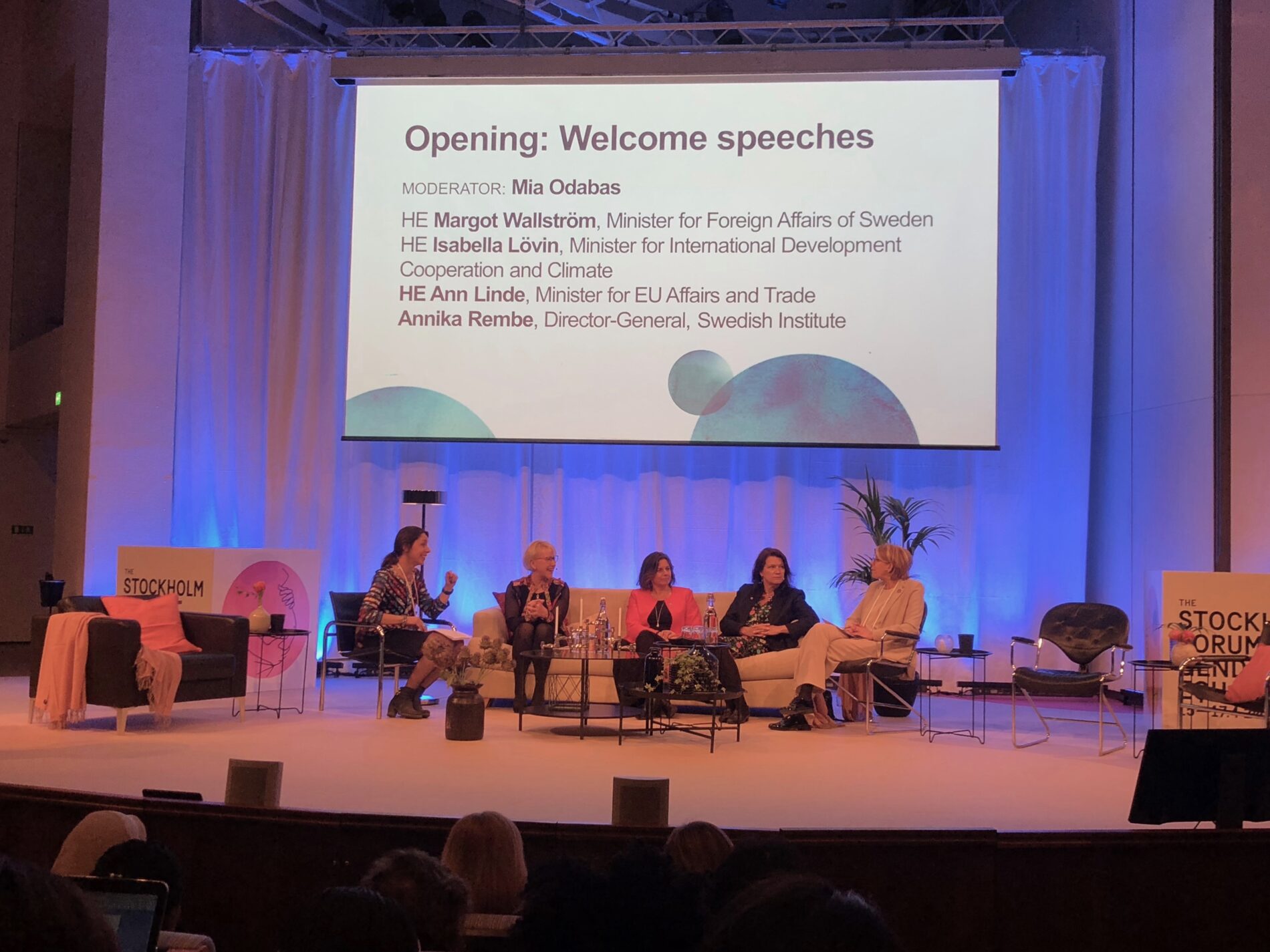Mia Odabas, Margot Wallström, Lisabella Lövin, Ann Linde and Annika Rembe at the Stockholm Forum on Gender Equality.