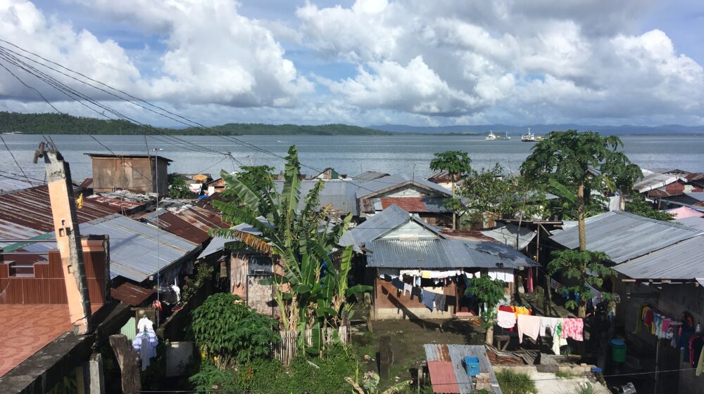 An aerial view of Tacloban, in the Philippines, which was hit by typhoon Haiyan in November 2013
