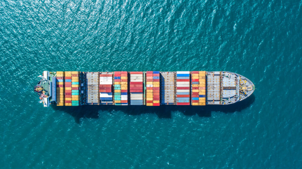 Container ship in import/export and business logistics