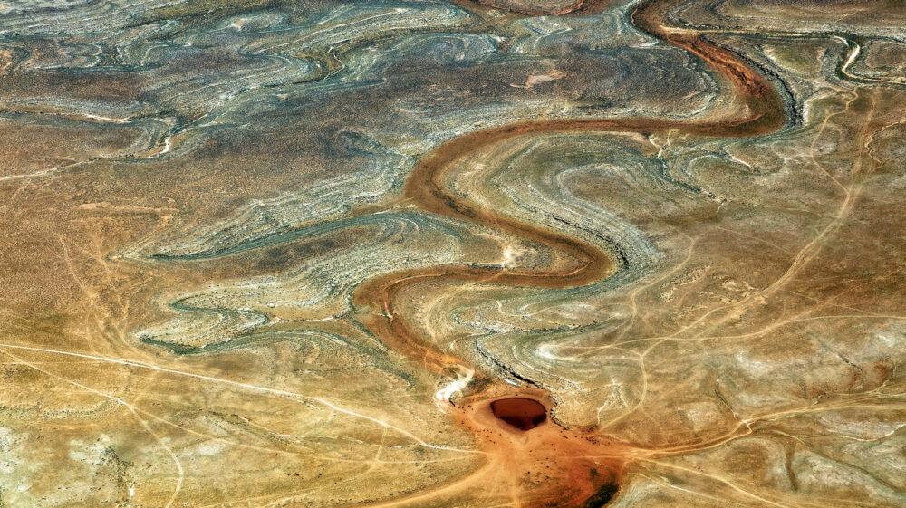 Aerial view of a dry river in Nevada, USA