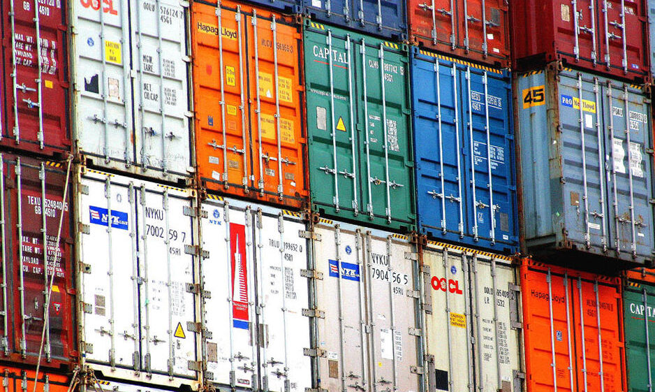 close up of stacked freight containers
