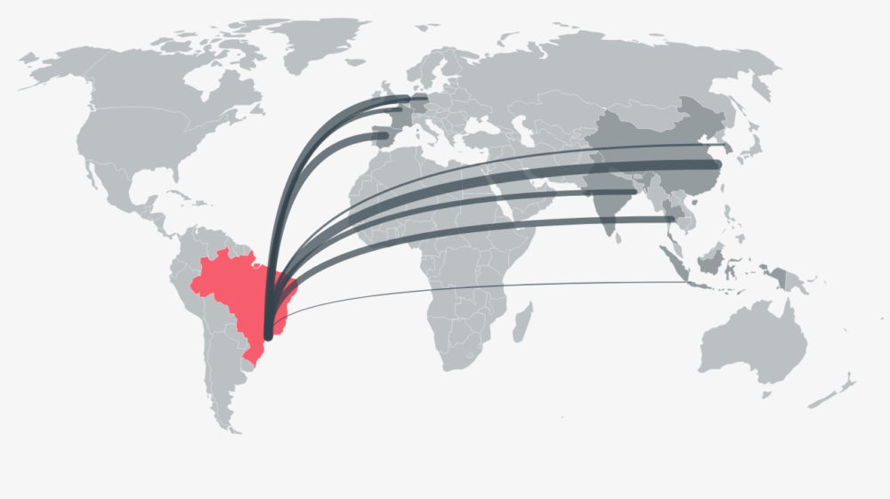Top destinations of Brazilian soy exports in 2015. From Trase.earth