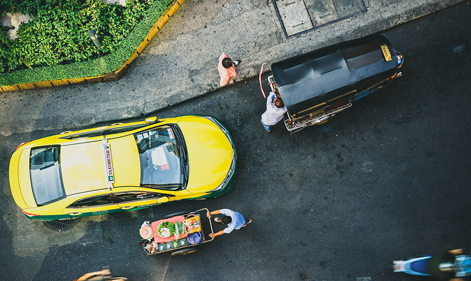 Aerial view of a street in Bangkok