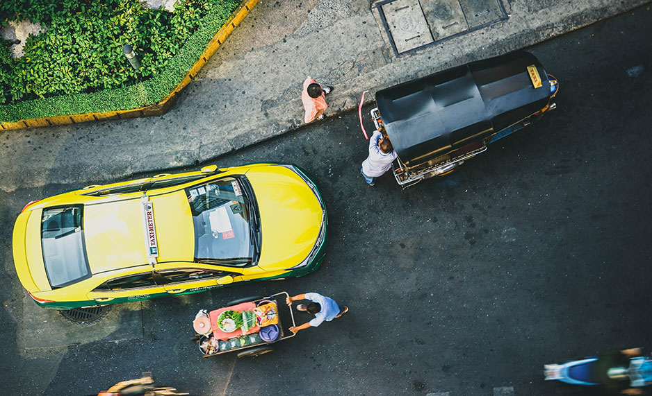 Aerial view of a street in Bangkok