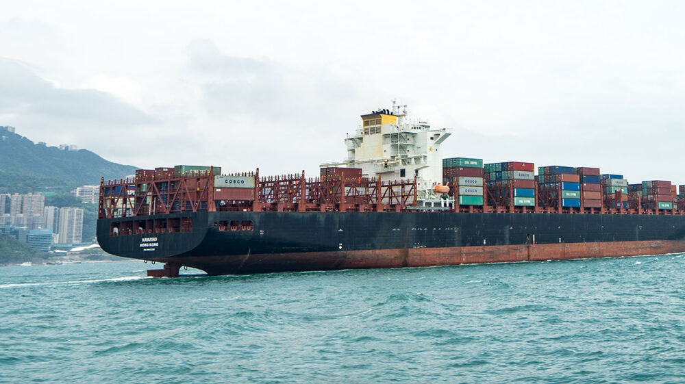 Photo of container ship in Hong Kong Harbour