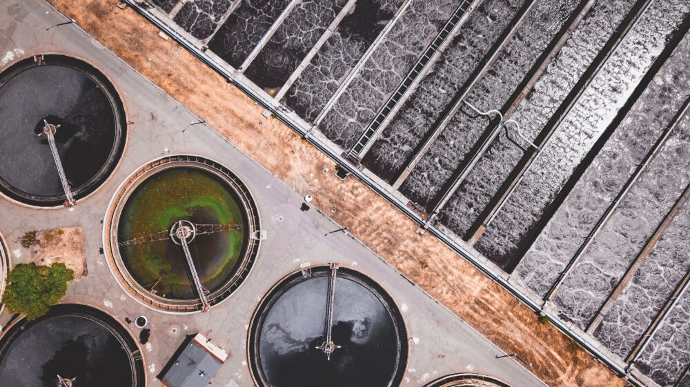Aerial view of a wastewater treatment plant