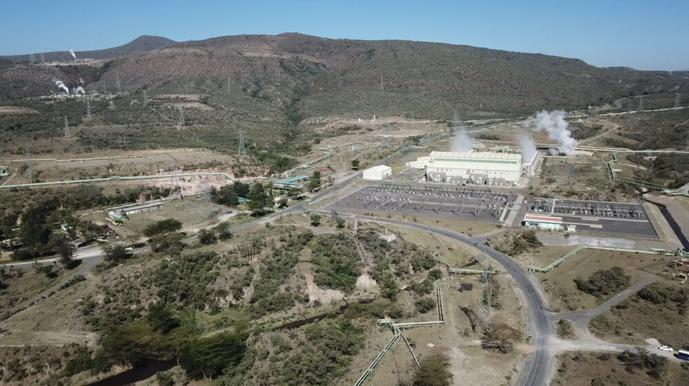 Steam rises from Olkaria geothermal power plant, Kenya