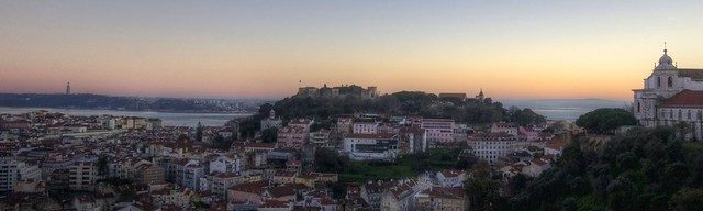 Panaramic view of Lisbon, Portugal during sunrise