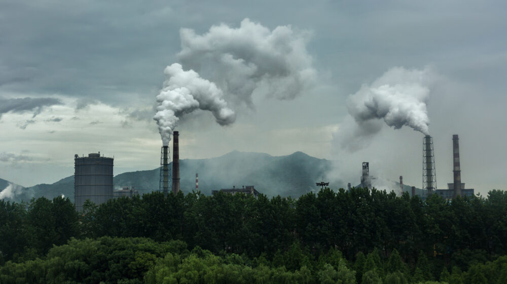Smoke Emitting From Industry Against Sky,Hangzhou,China
