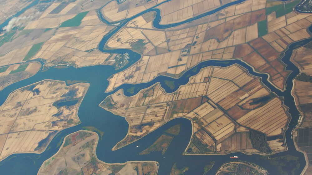 Arial shot of Sacramento delta