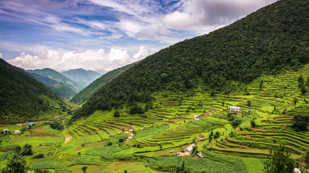 Landscape photo of hills and houses in Nepal