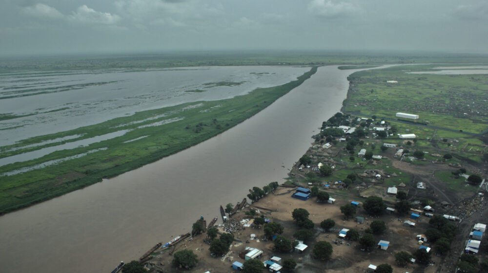 arial shot of the Sobat river in South Sudan