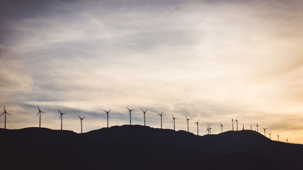 Silhouette of wind turbines