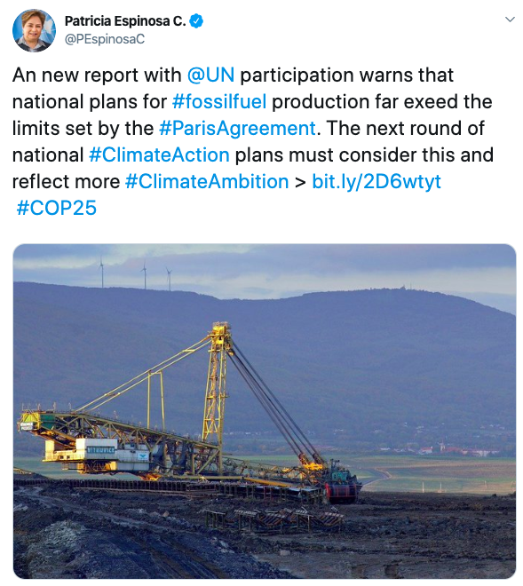Patricia Espinosa C. Tweet about the Production gap