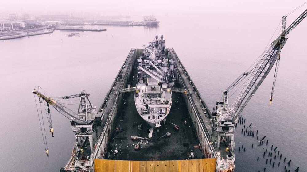 Ship on oil rig