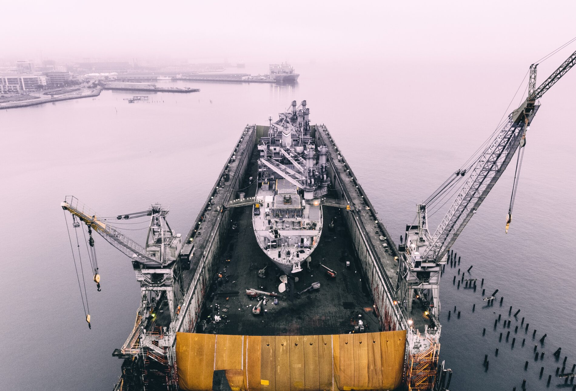Ship on oil rig