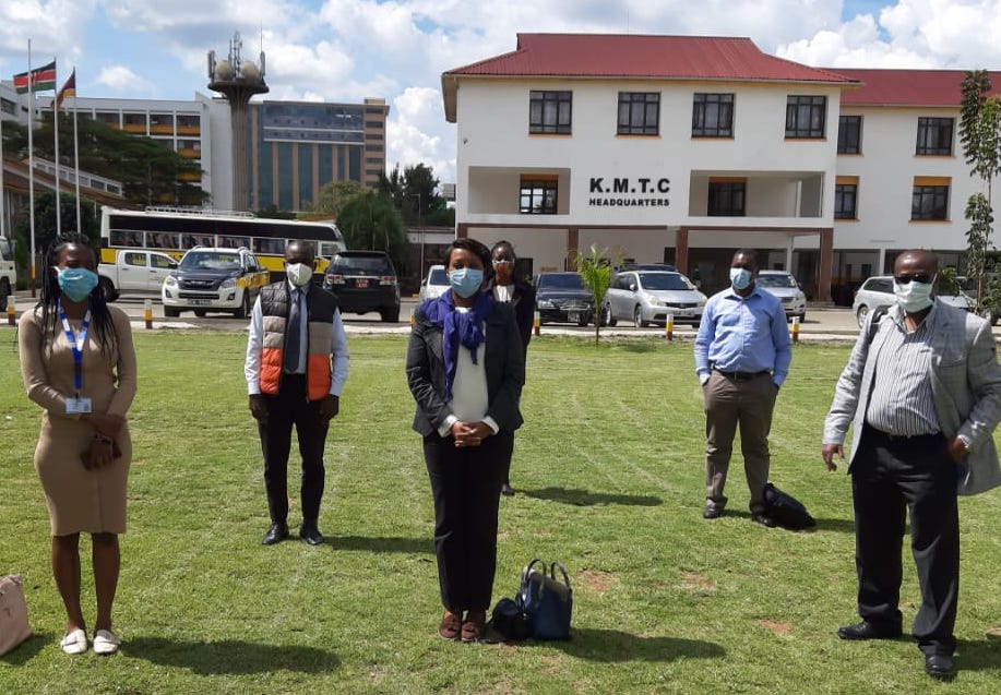 The task force, including SEI's Andriannah Mbandi and Philip Osano, demonstrates the use of face masks and social distancing.