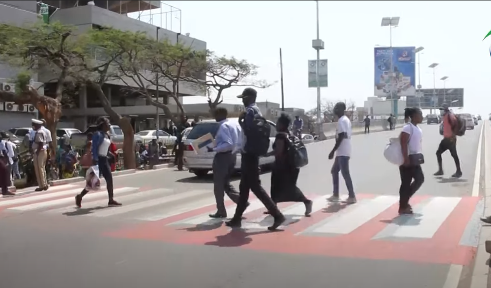 People using a 3D Zebra crossing in Lusaka, Zambia