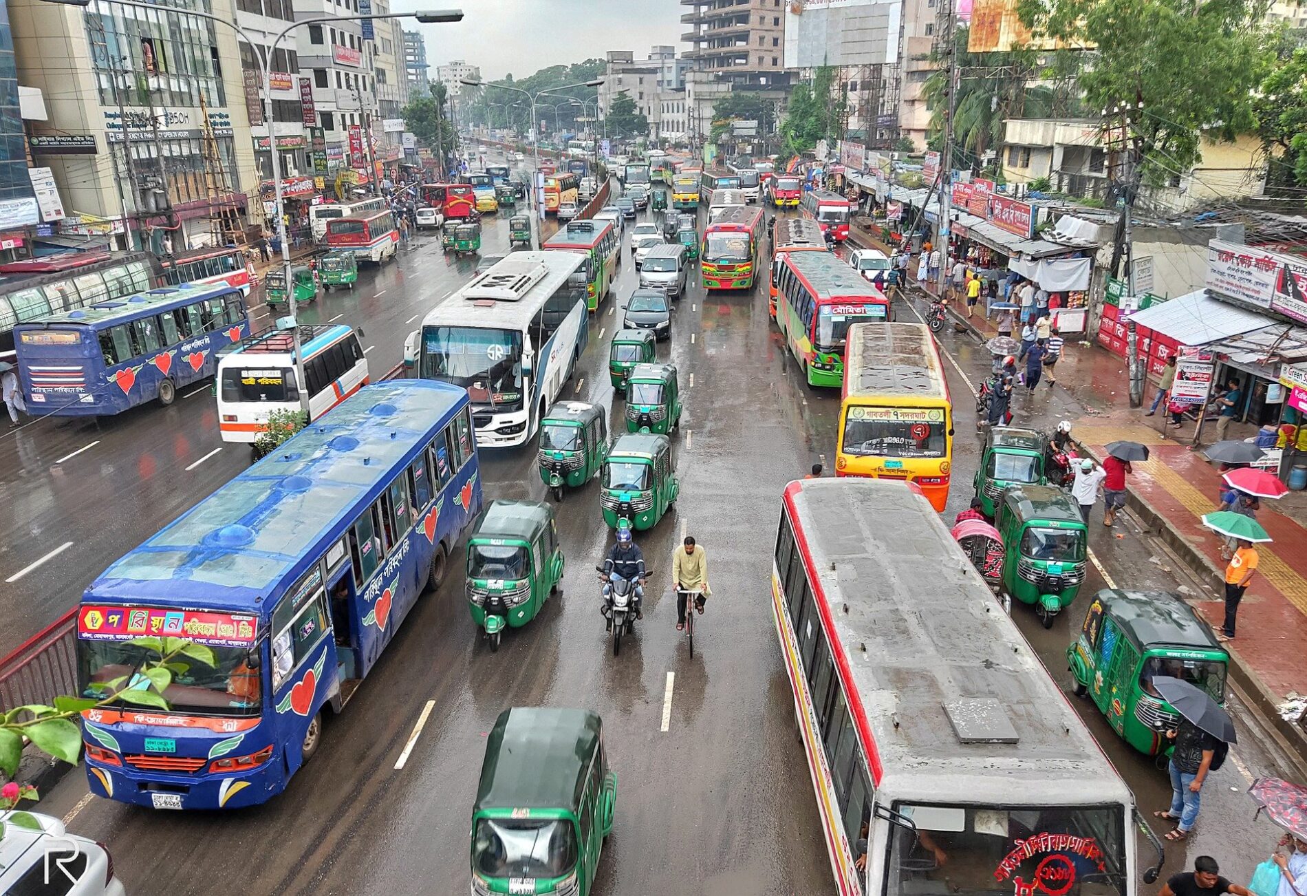 Transport contributes to air pollution in Dhaka, Bangladesh.